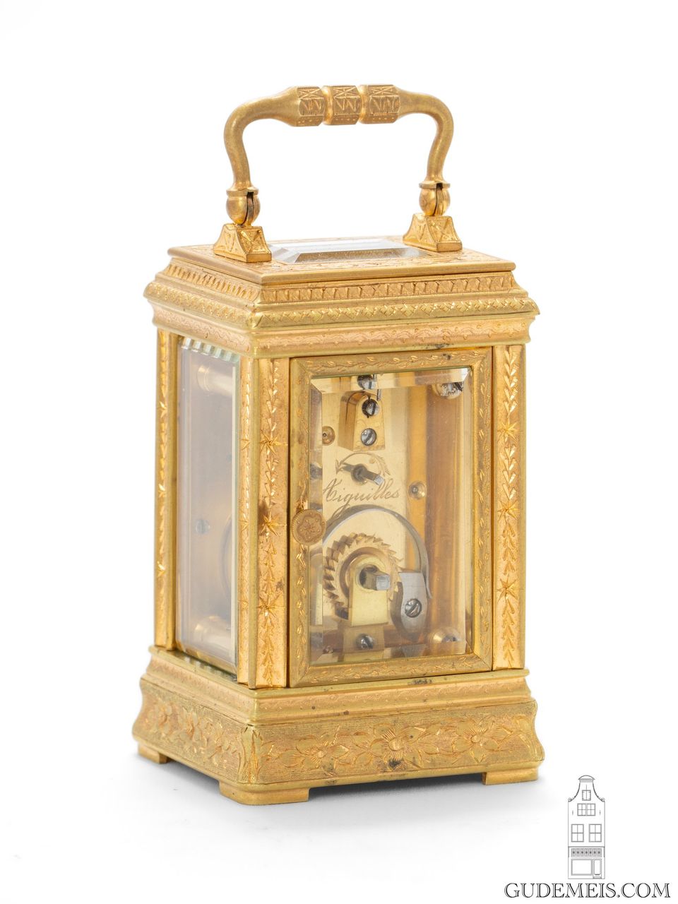 Ein französisches vergoldetes und graviertes Messing-Miniatur-Reiseuhr, ca. 1890. - image 3