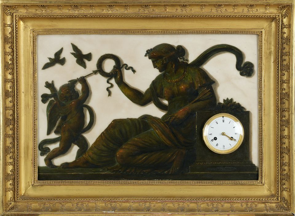 Paar Empire Trompe l’Oeil-schilderingen met klok en barometer, Piat-Joseph Sauvage - afbeelding 3