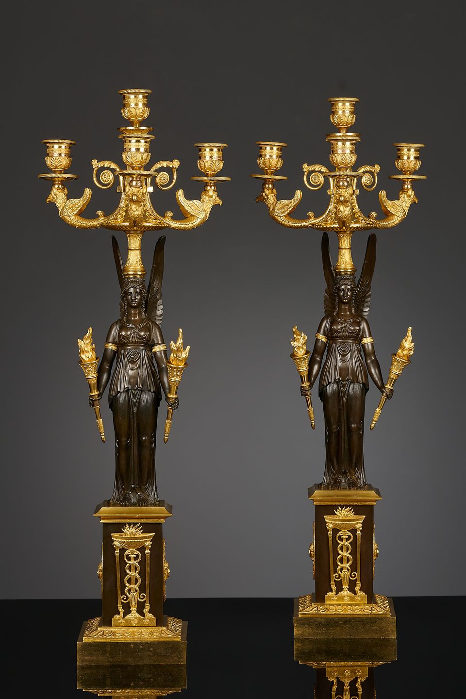 Pair of French Empire four-light candelabra - image 2