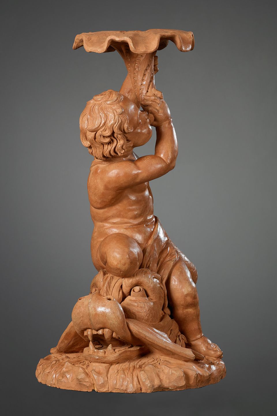 Vlaamse Terracotta sculptuur van Triton op een Dolfijn - afbeelding 2