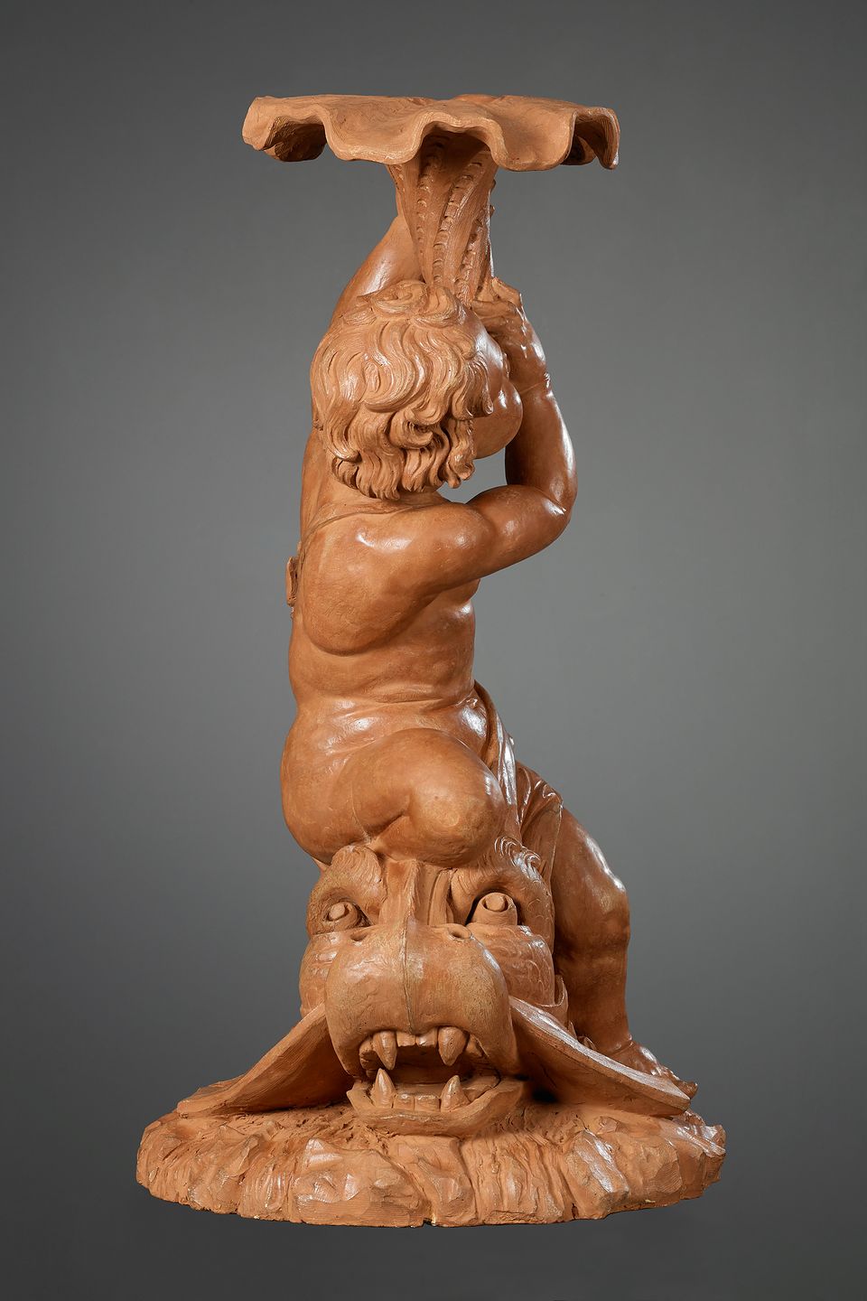 Vlaamse Terracotta sculptuur van Triton op een Dolfijn - afbeelding 3