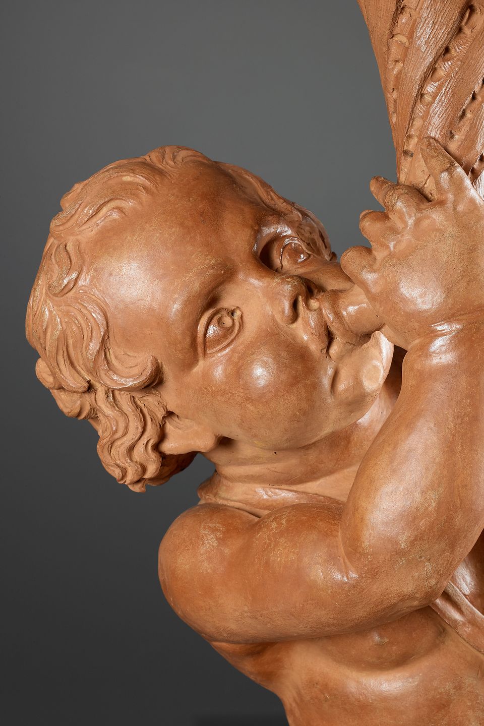 Vlaamse Terracotta sculptuur van Triton op een Dolfijn - afbeelding 6