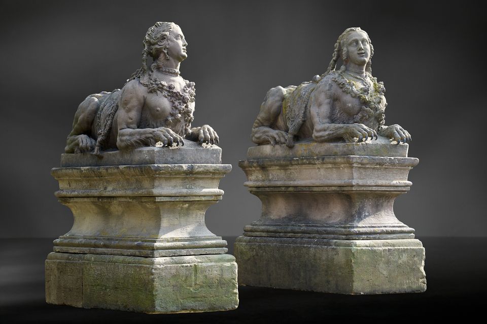 Pair of French Sandstone Sphynxes - image 2