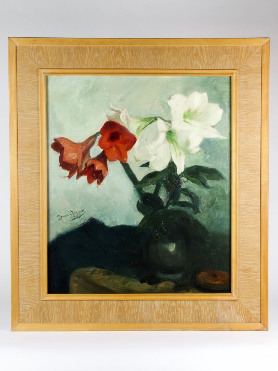 Petrus Theodorus (Piet) van Wijngaerdt, 'Roode en Witte Amaryllis', olieverf op doek, ca. 1925 - afbeelding 2