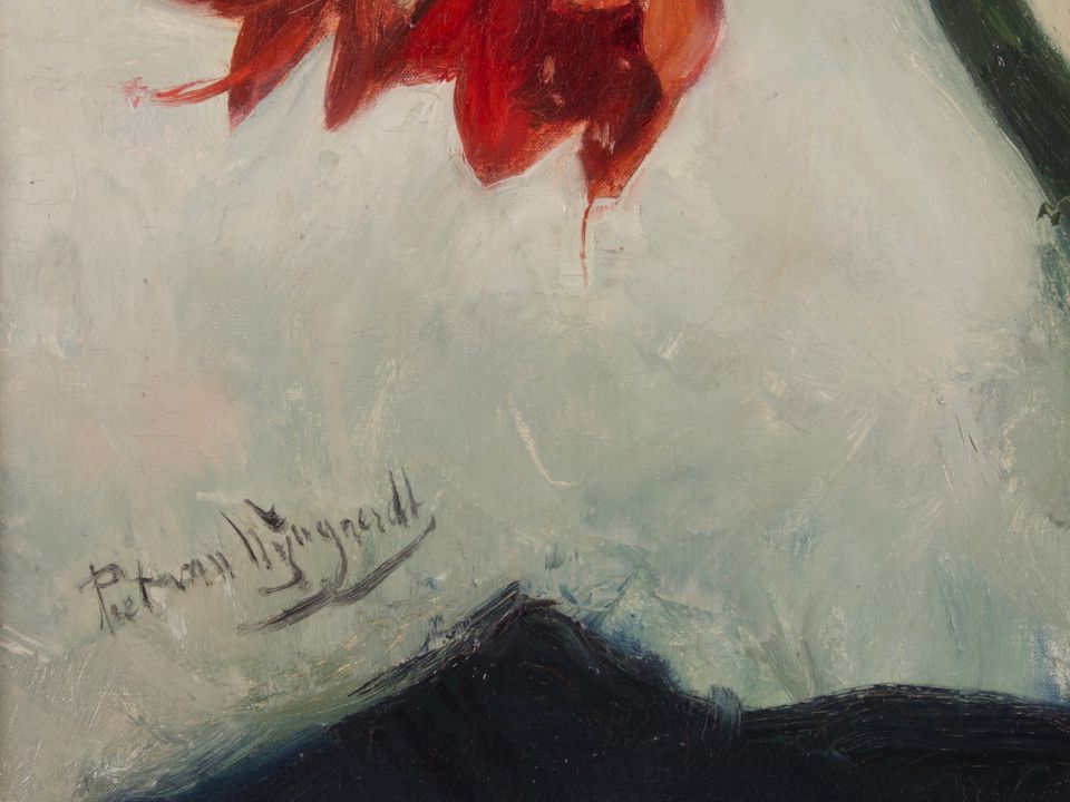 Petrus Theodorus (Piet) van Wijngaerdt, 'Roode en Witte Amaryllis', olieverf op doek, ca. 1925 - afbeelding 6