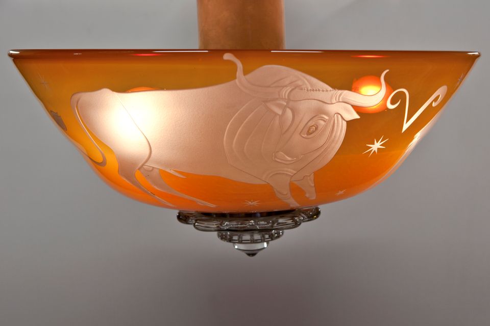 Sybren Valkema voor Glasfabriek Leerdam, Glazen plafondlamp met een deel van de dierenriem, 1947 - afbeelding 7