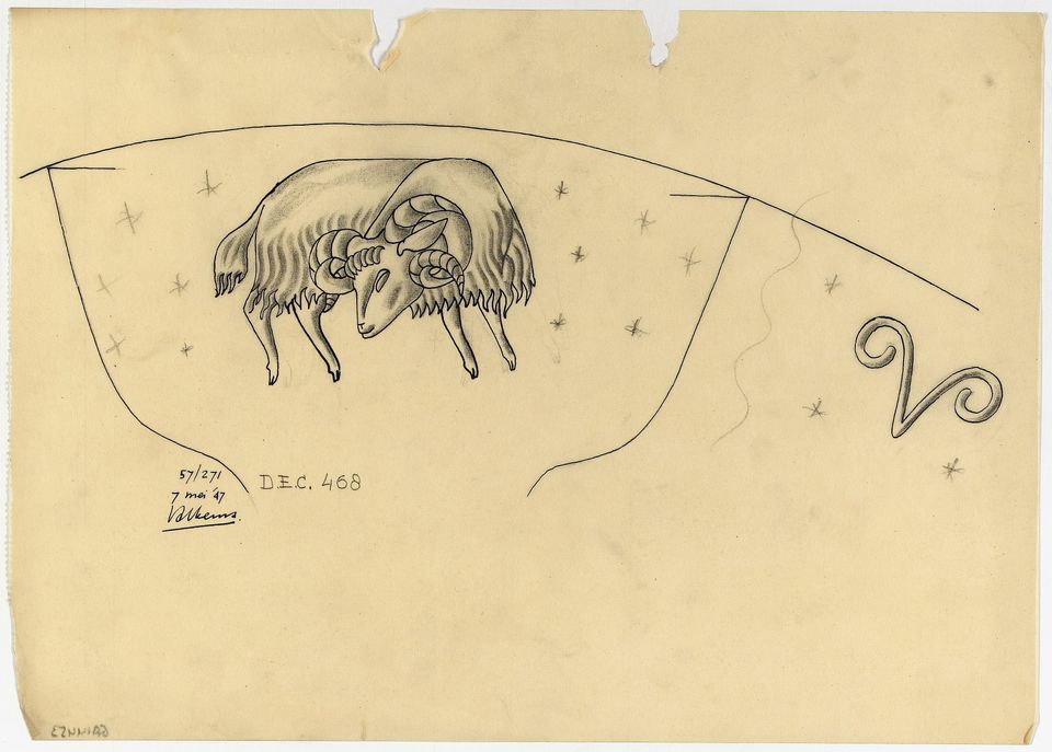 Sybren Valkema voor Glasfabriek Leerdam, Glazen plafondlamp met een deel van de dierenriem, 1947 - afbeelding 5