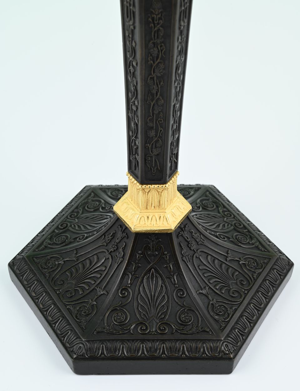 A pair of  ormolu bronze and patineted Empire candle sticks - image 4