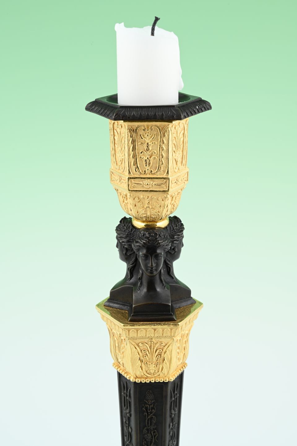 A pair of  ormolu bronze and patineted Empire candle sticks - image 3