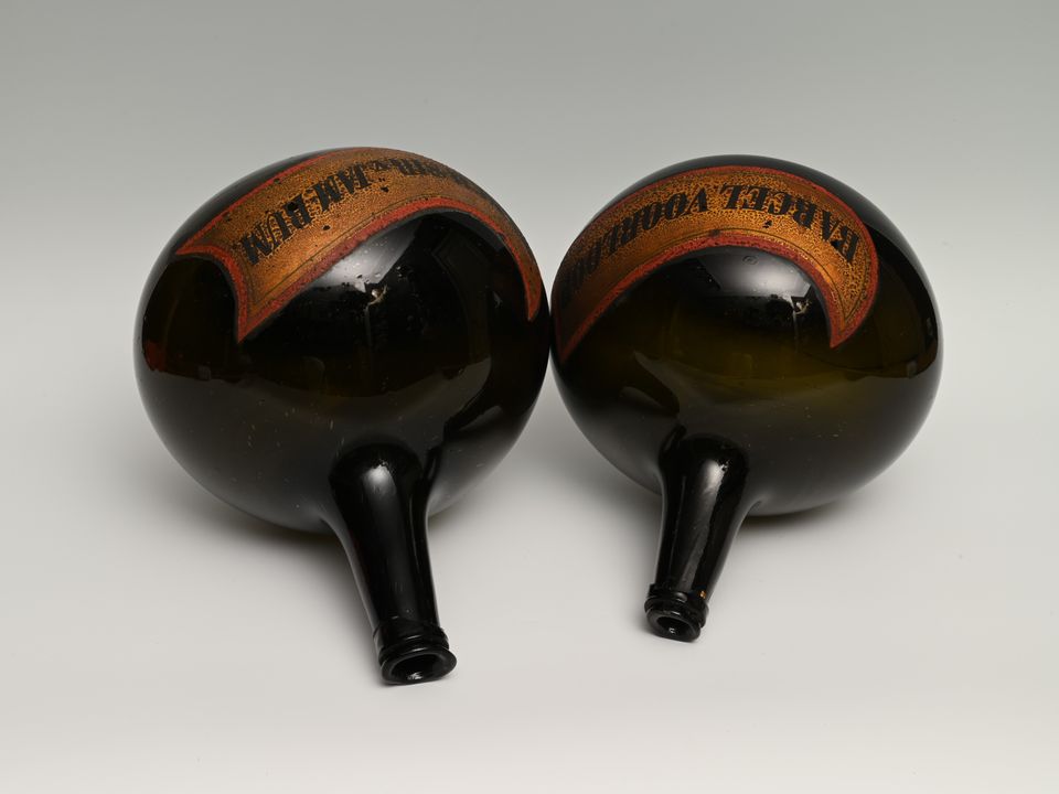 A set of green glass liqueur bottles - image 6