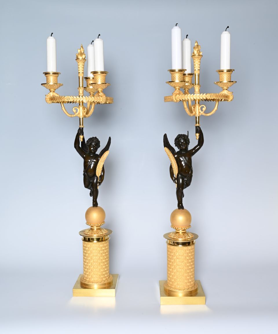 A pair of French Empire patinated bronze and ormolu candelabras - image 2
