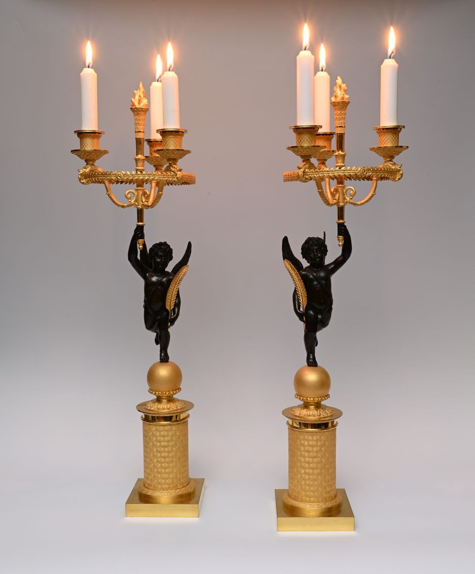 A pair of French Empire patinated bronze and ormolu candelabras - image 3