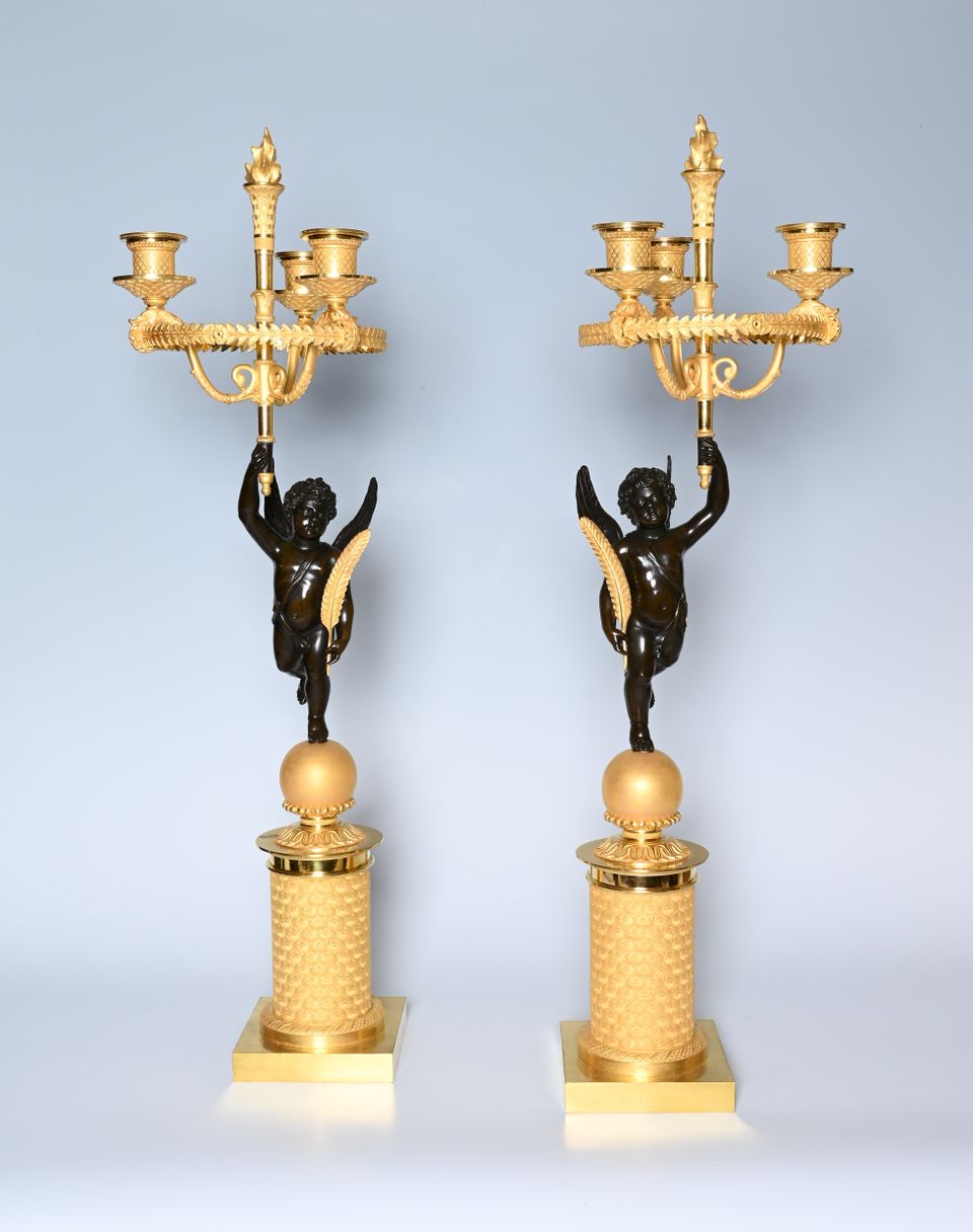 A pair of French Empire patinated bronze and ormolu candelabras - image 4