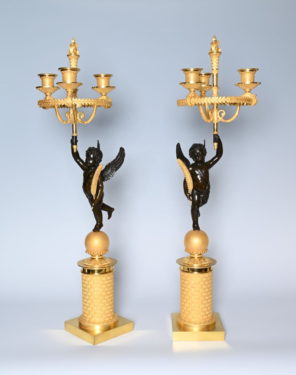 A pair of French Empire patinated bronze and ormolu candelabras - image 5