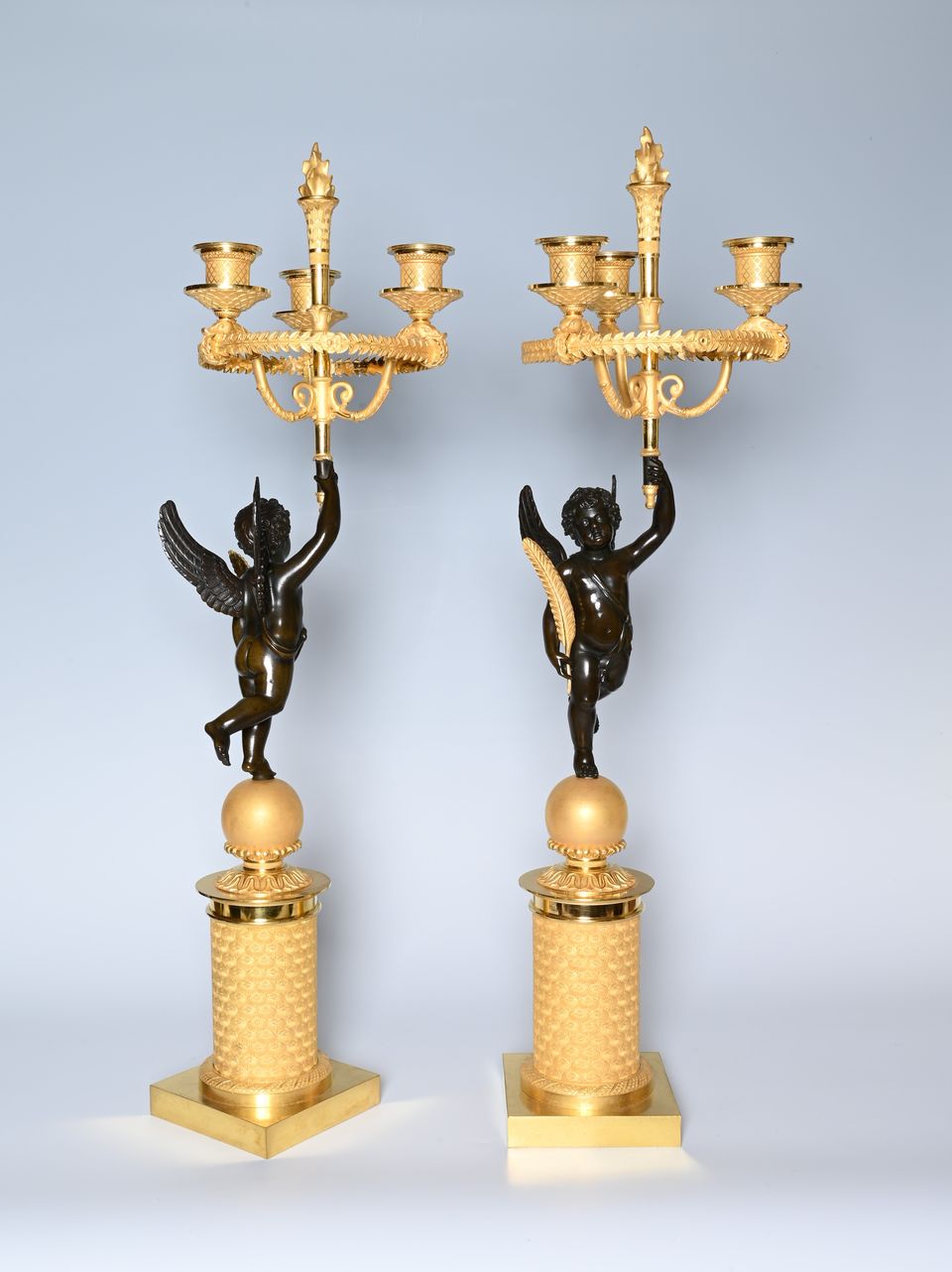 A pair of French Empire patinated bronze and ormolu candelabras - image 6