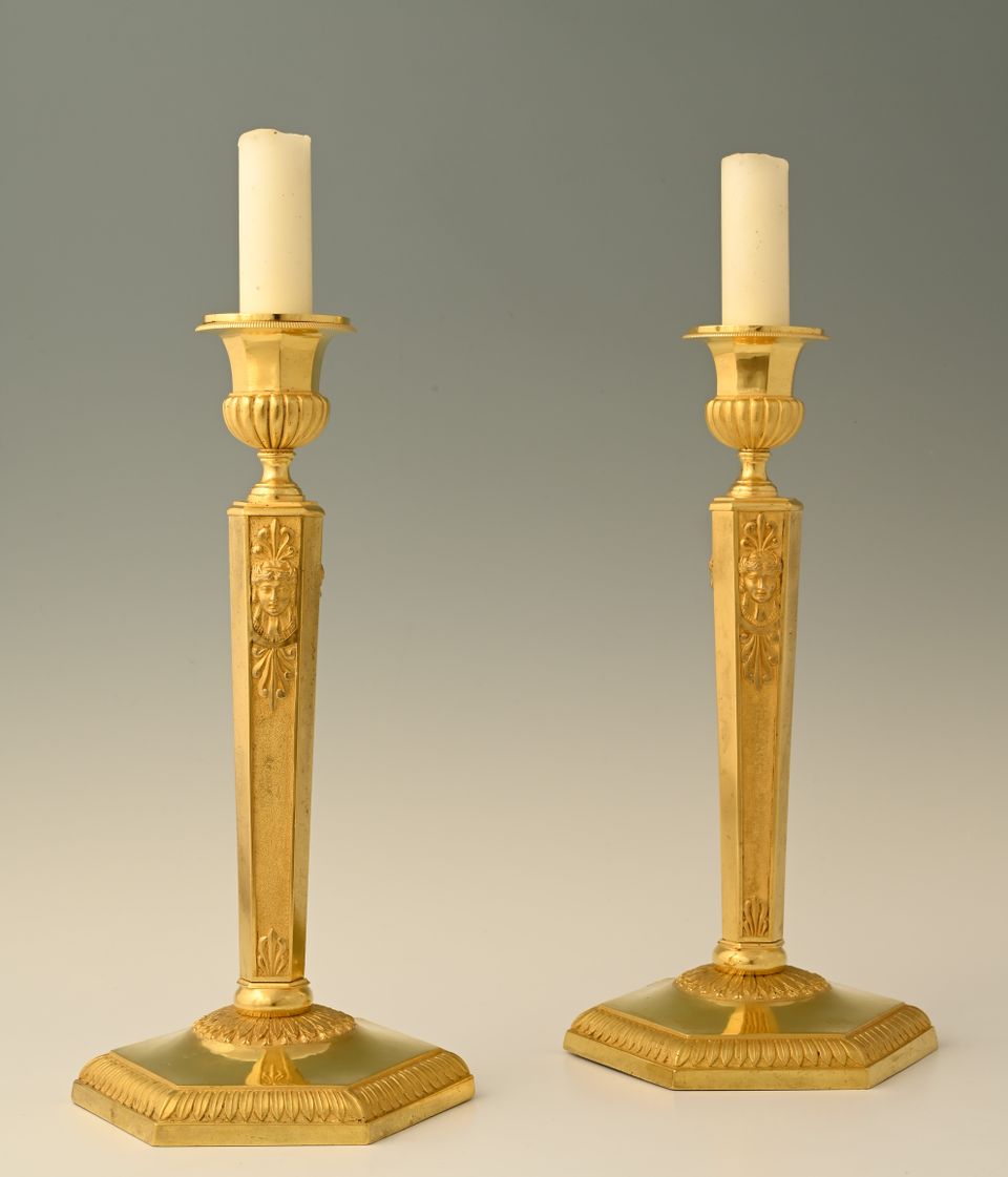 A pair of  ormolu bronze Empire candle sticks - image 2