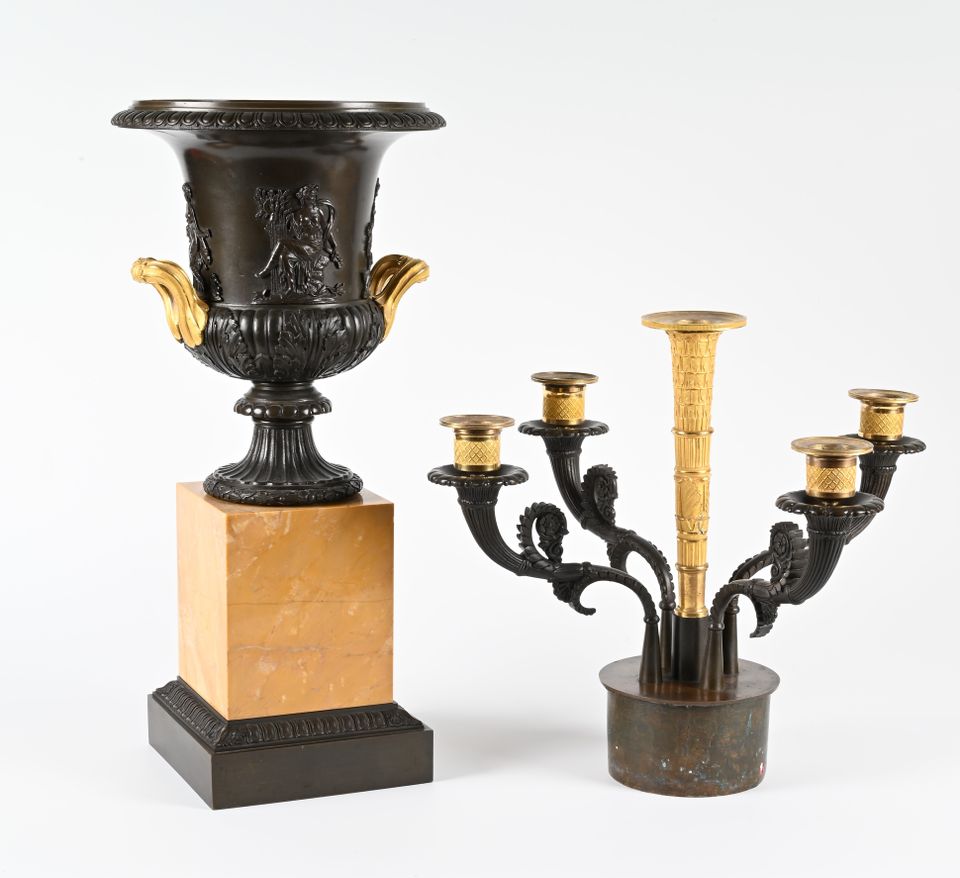 A pair of bronze and ormolu Charles X coupes / candlesticks. - image 2
