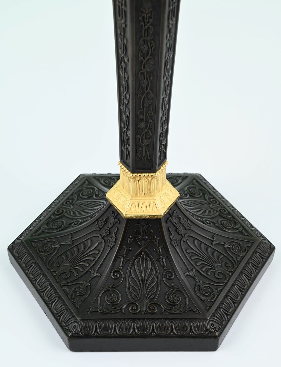 A pair of  ormolu bronze and patineted Empire candle sticks - image 3