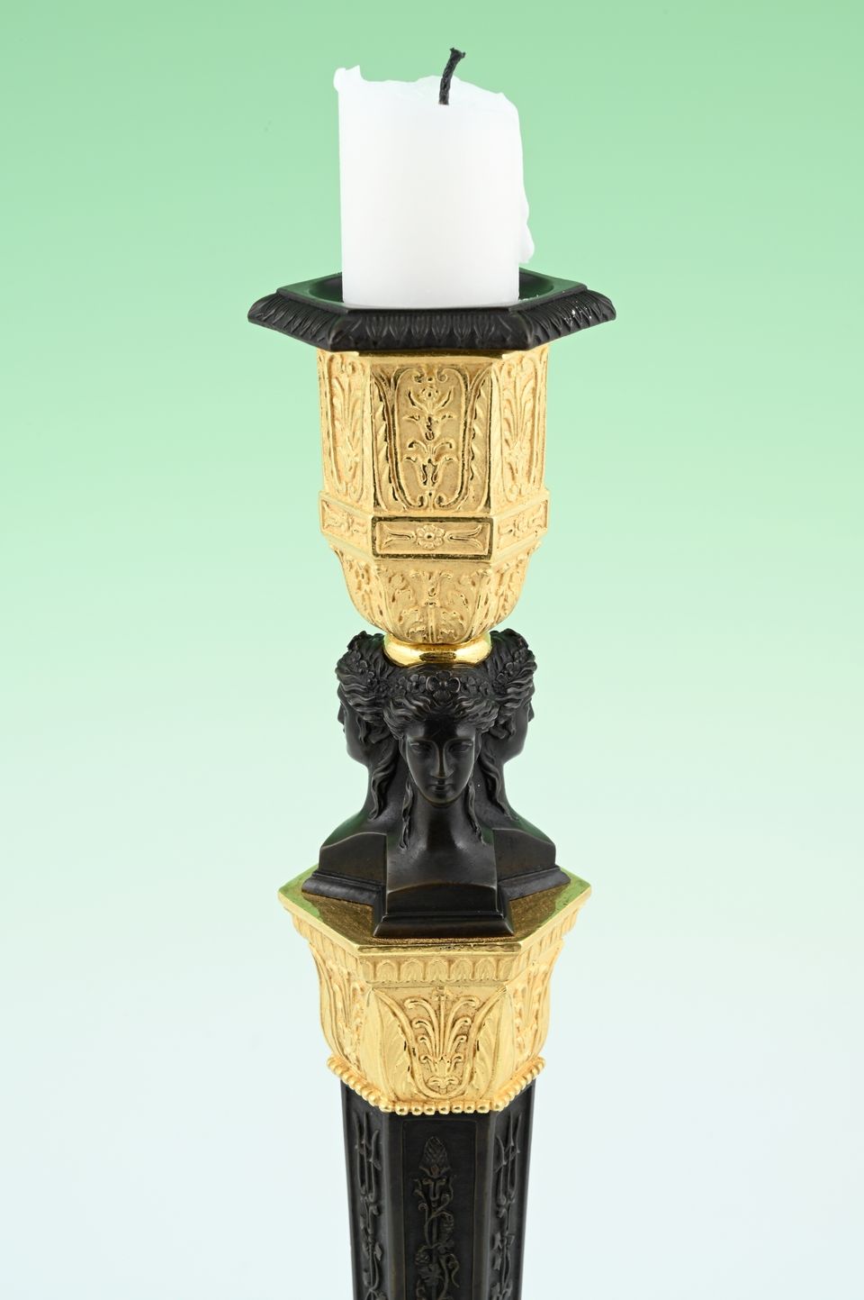 A pair of  ormolu bronze and patineted Empire candle sticks - image 4