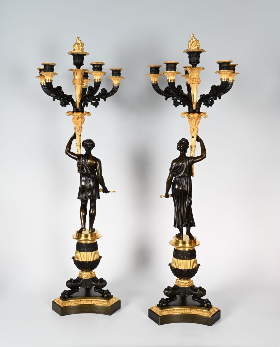 A impressive pair of Empire ormolu and patinated bronze six-light candelabra - image 4