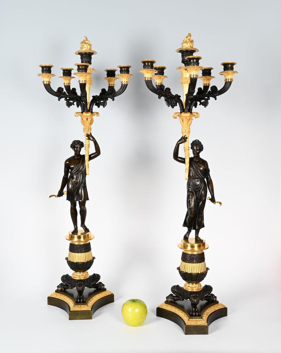 A impressive pair of Empire ormolu and patinated bronze six-light candelabra - image 2