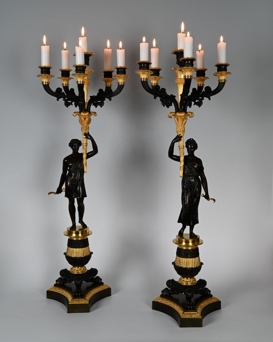 A impressive pair of Empire ormolu and patinated bronze six-light candelabra - image 5