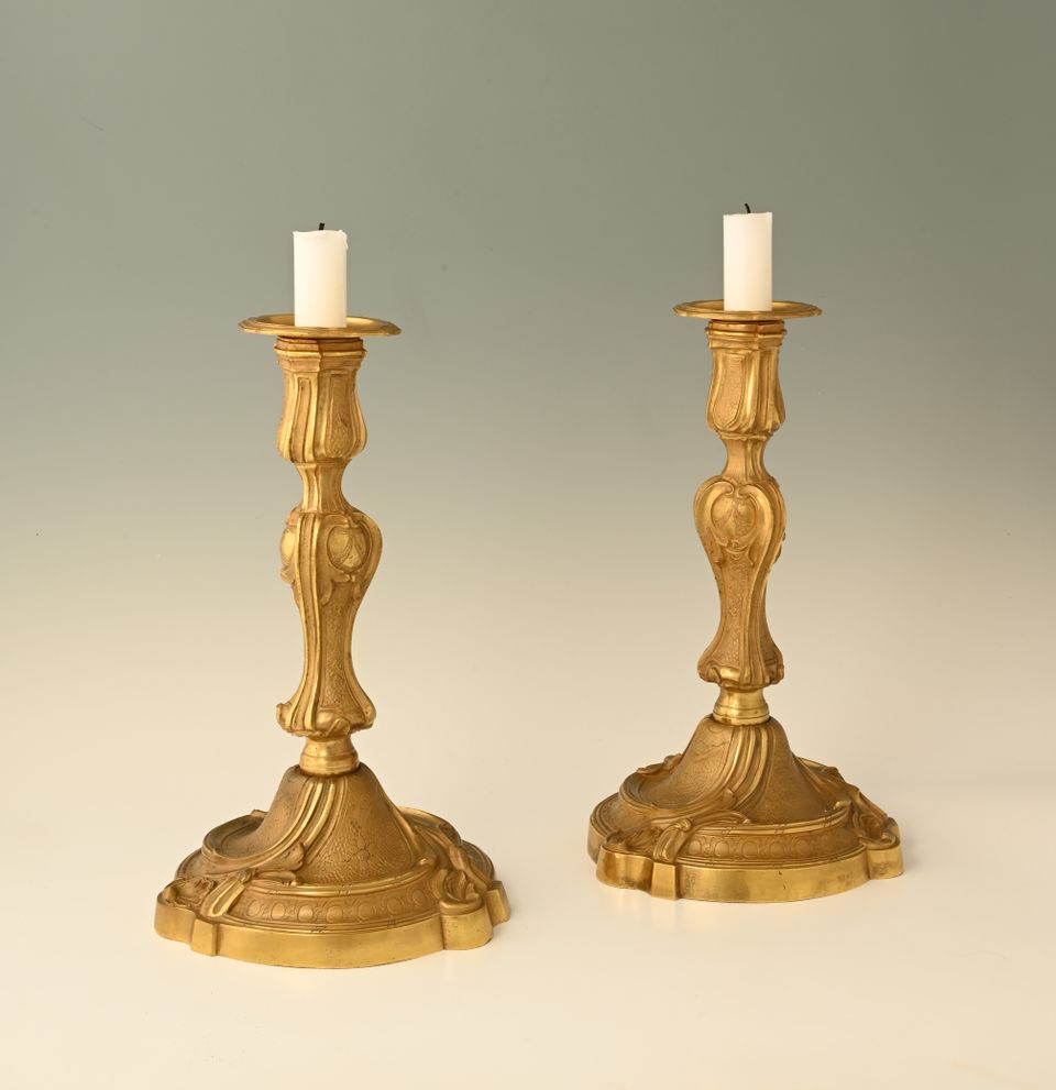 A pair of large fire-gilded bronze candlesticks in the Louis XV style. - image 2
