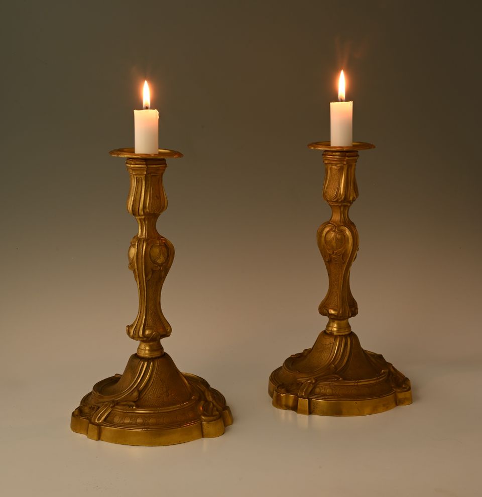 A pair of large fire-gilded bronze candlesticks in the Louis XV style. - image 4