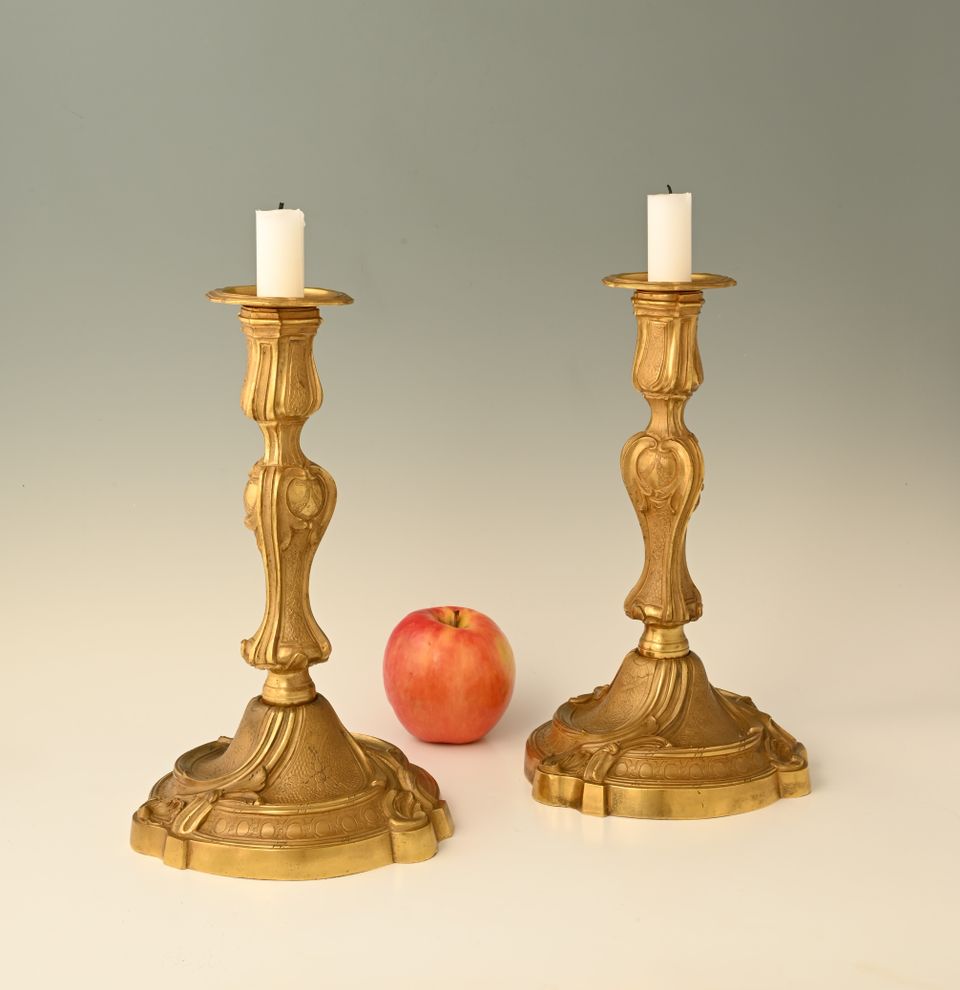 A pair of large fire-gilded bronze candlesticks in the Louis XV style. - image 3