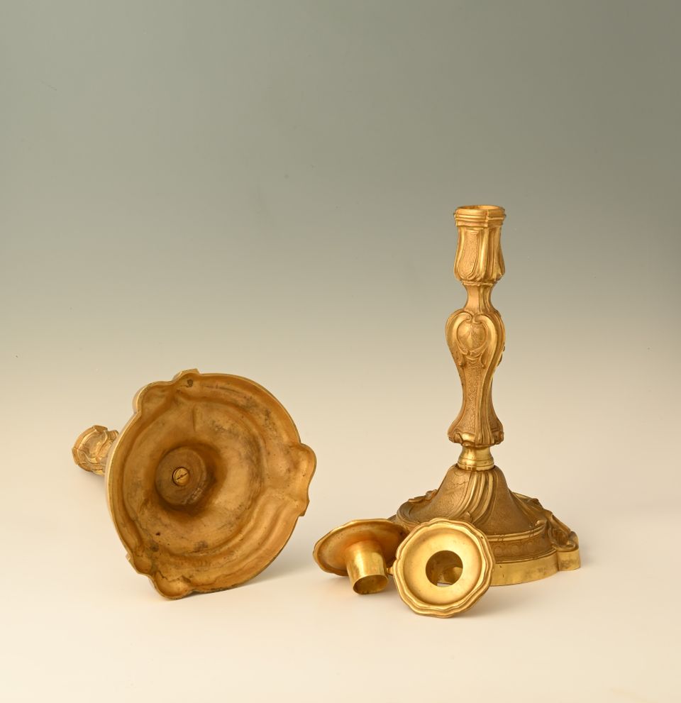 A pair of large fire-gilded bronze candlesticks in the Louis XV style. - image 5