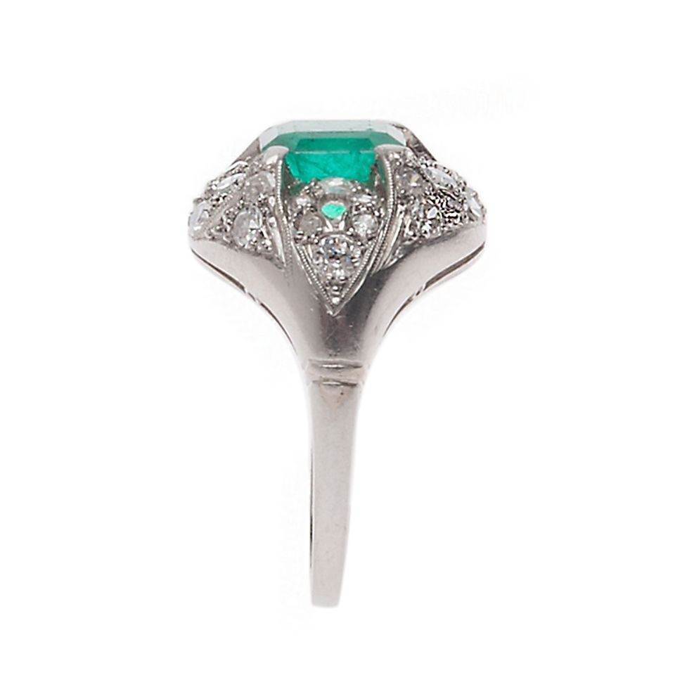 Platinum Ring Deco with Colombian Emerald - image 2
