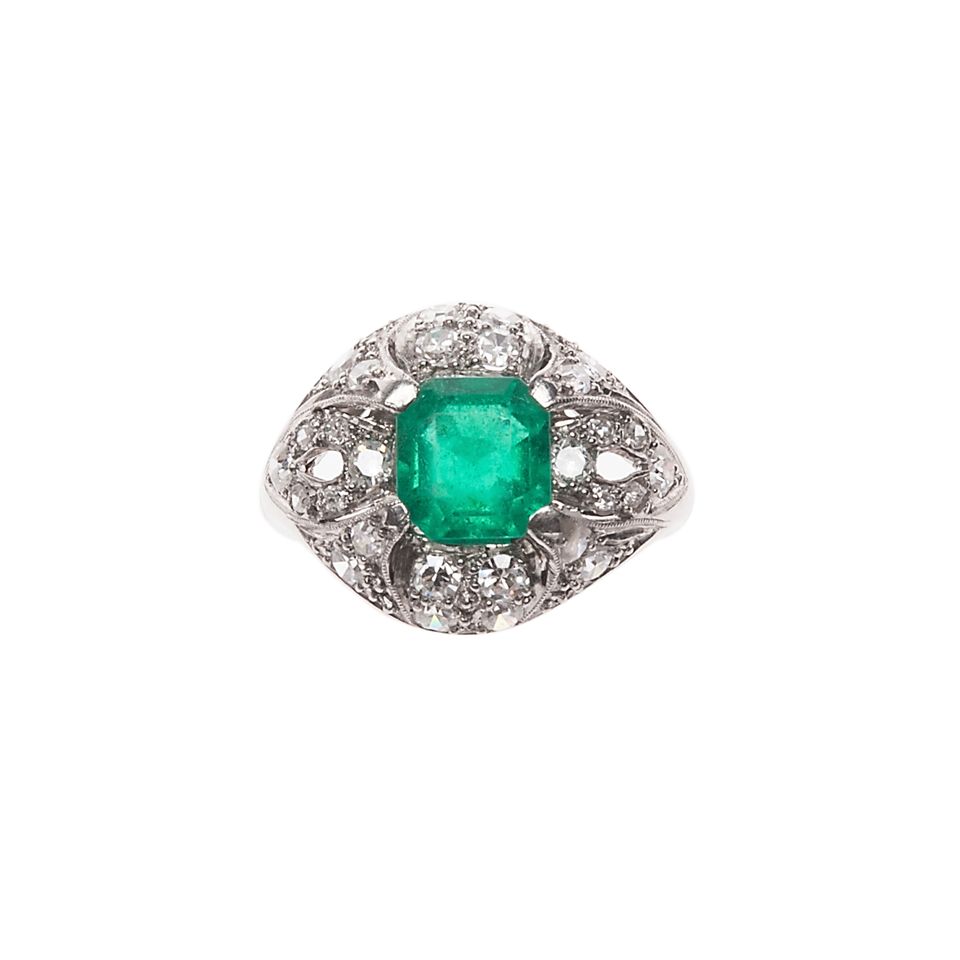 Platinum Ring Deco with Colombian Emerald - image 3