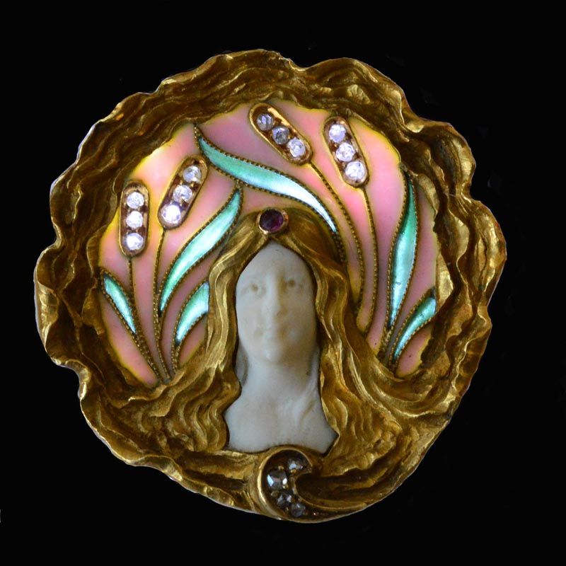 Art Nouveau venster emaille broche - afbeelding 3
