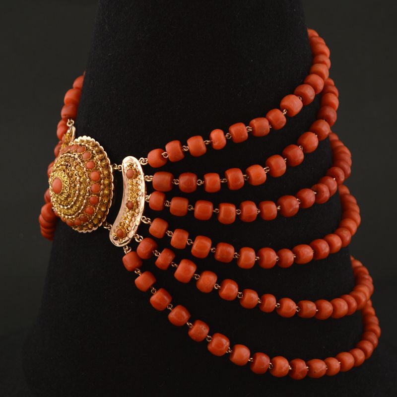 Antiek bloedkoraal collier - afbeelding 2