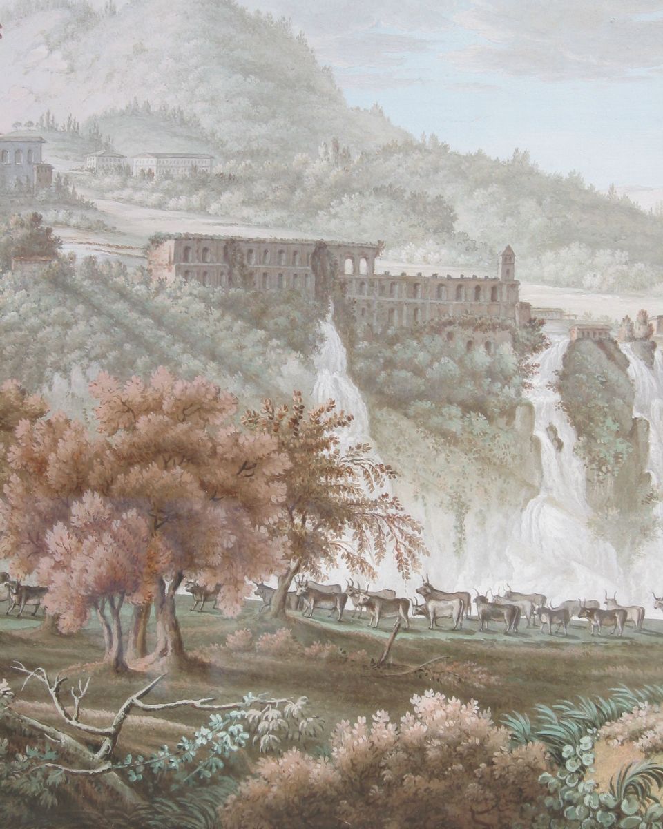 Gouache 'Watervallen bij de Villa Mecenate in Tivoli' - afbeelding 2