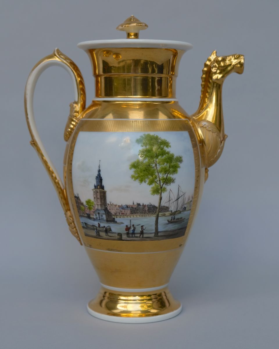 Empire coffee pot and two cups and saucers with views of Amsterdam, Haarlem and Rotterdam - image 3