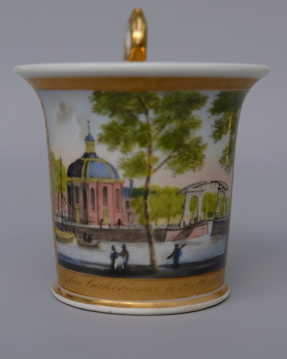 Empire coffee pot and two cups and saucers with views of Amsterdam, Haarlem and Rotterdam - image 5