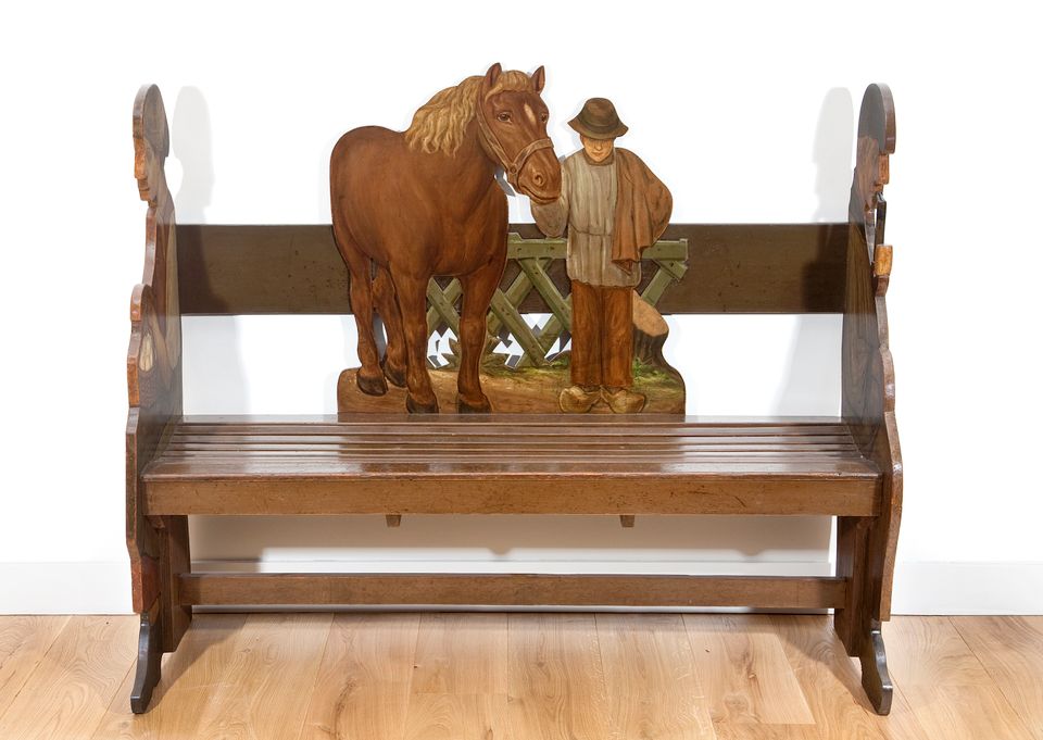 A Dutch provincial polychrome painted hall bench Farmer - image 2