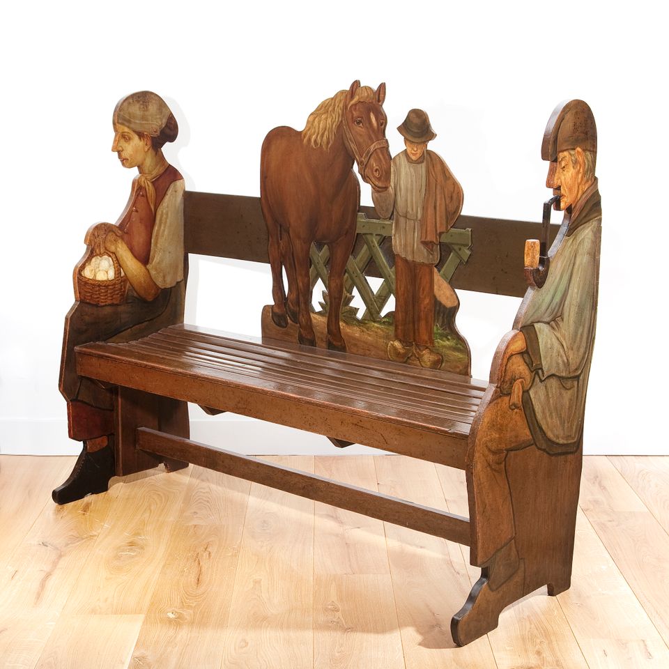 A Dutch provincial polychrome painted hall bench Farmer - image 3