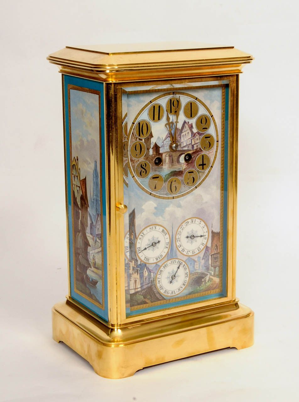 An attractive French brass Sèvres porcelain mounted mantel clock with perpetual calendar, circa 1880 - image 4