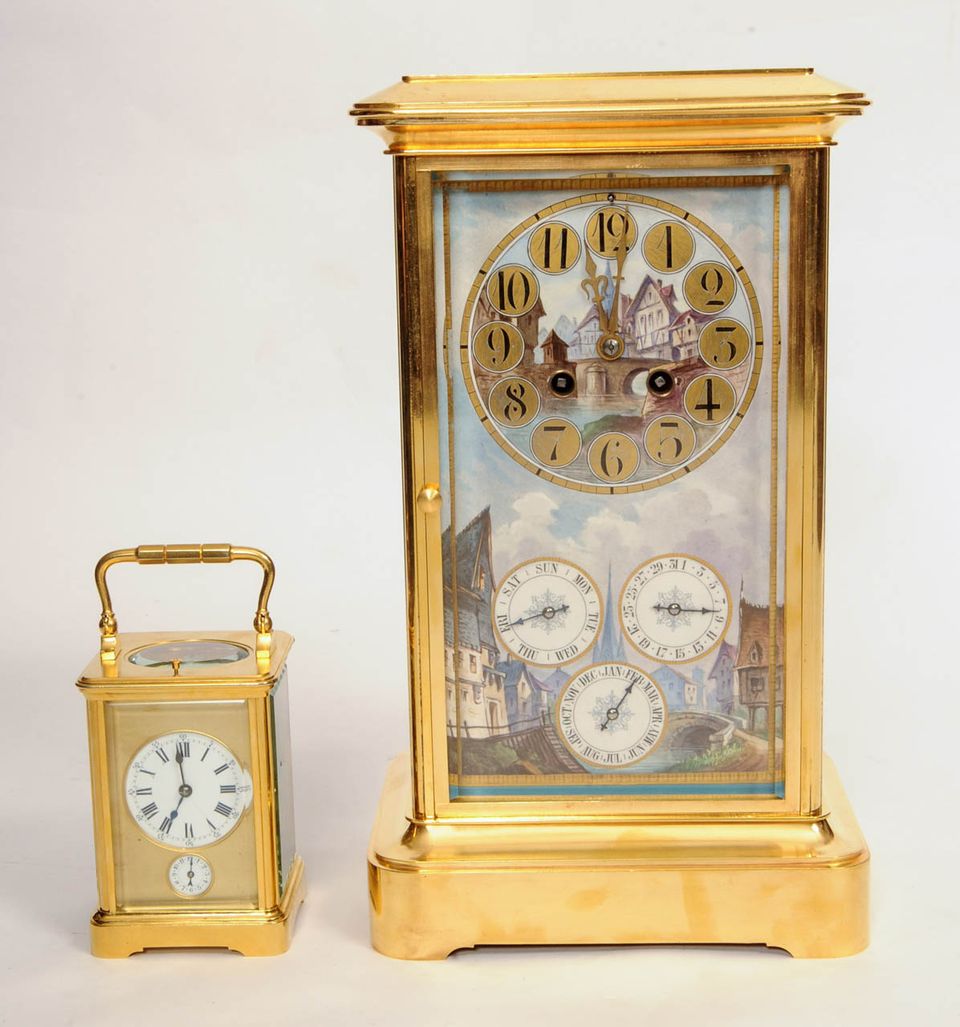 An attractive French brass Sèvres porcelain mounted mantel clock with perpetual calendar, circa 1880 - image 8