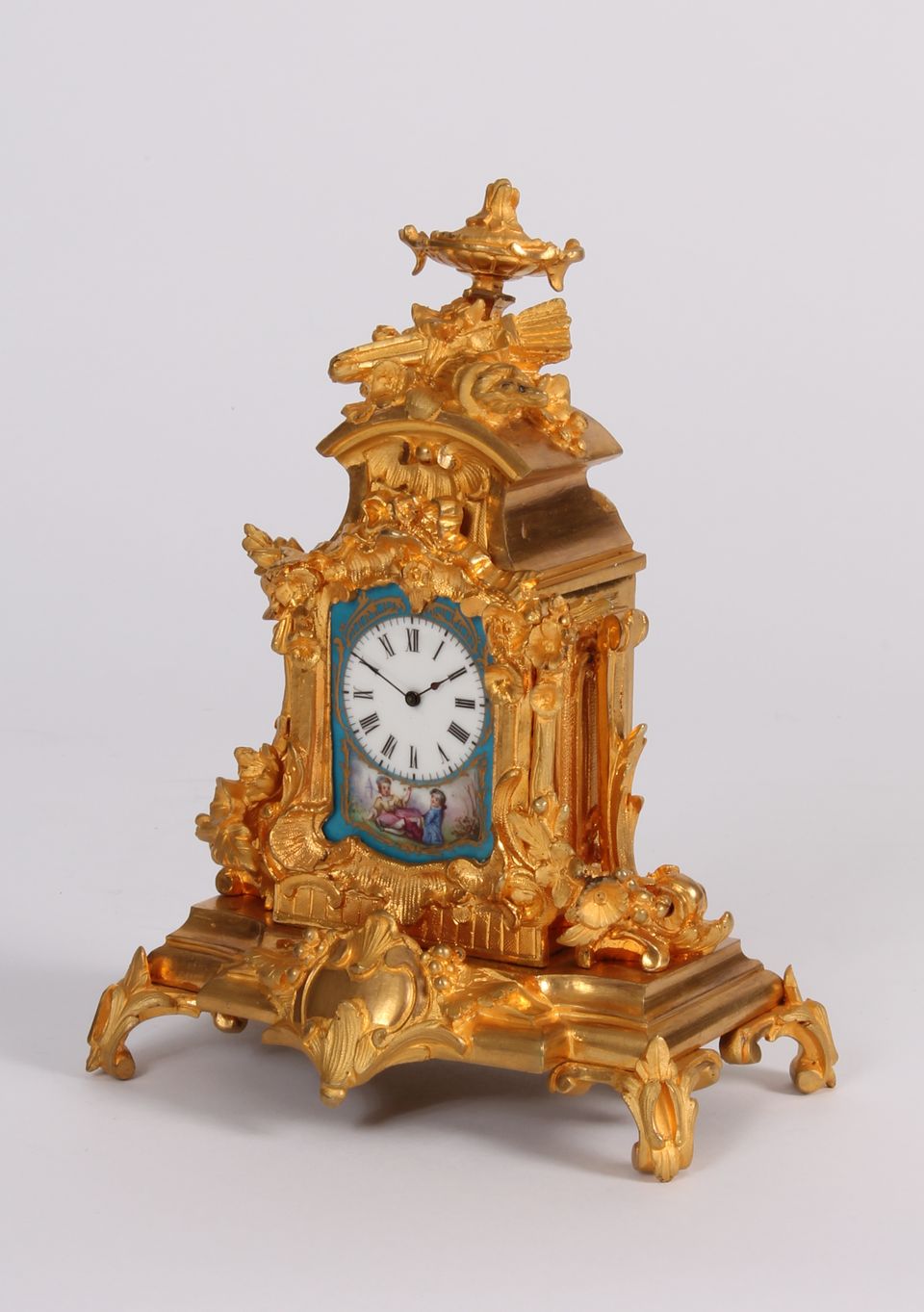 Een miniatuur Frans Napoleon III verguld brons en Sèvres pendule, omstreeks 1870 - afbeelding 2