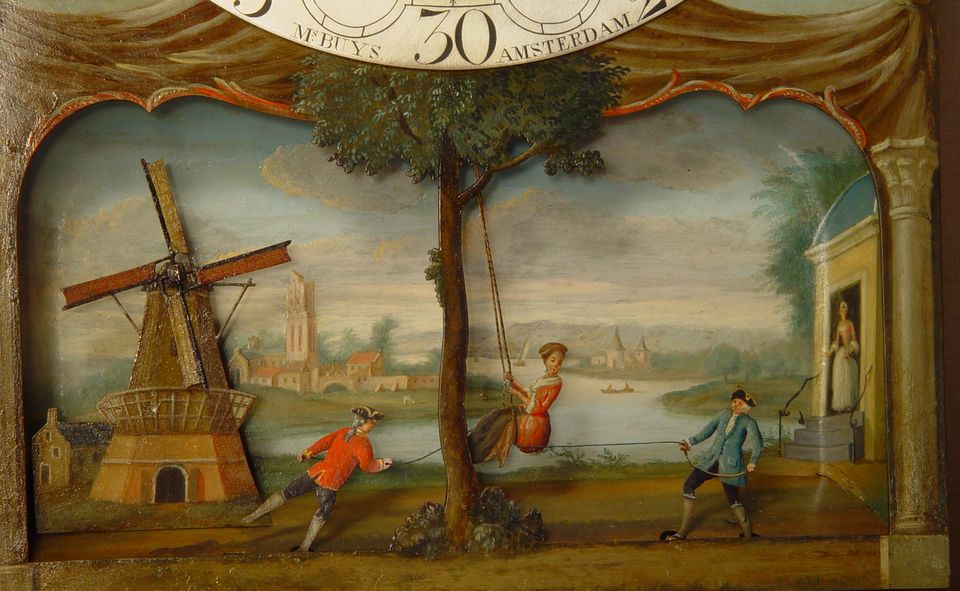 A Dutch burr walnut longcase clock with rare ‘swing automaton’ by M. Buys Amsterdam, circa 1775.  - image 2