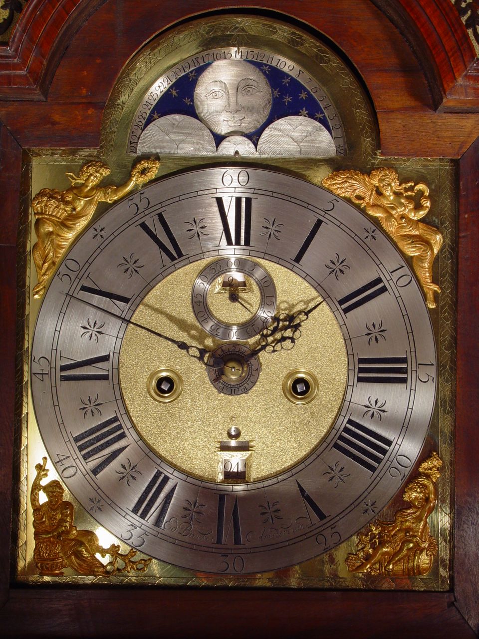Een Hollandse wortelnoten staande klok met slagwerk en wekker Ed Brookes Amsterdam circa 1725 - afbeelding 3