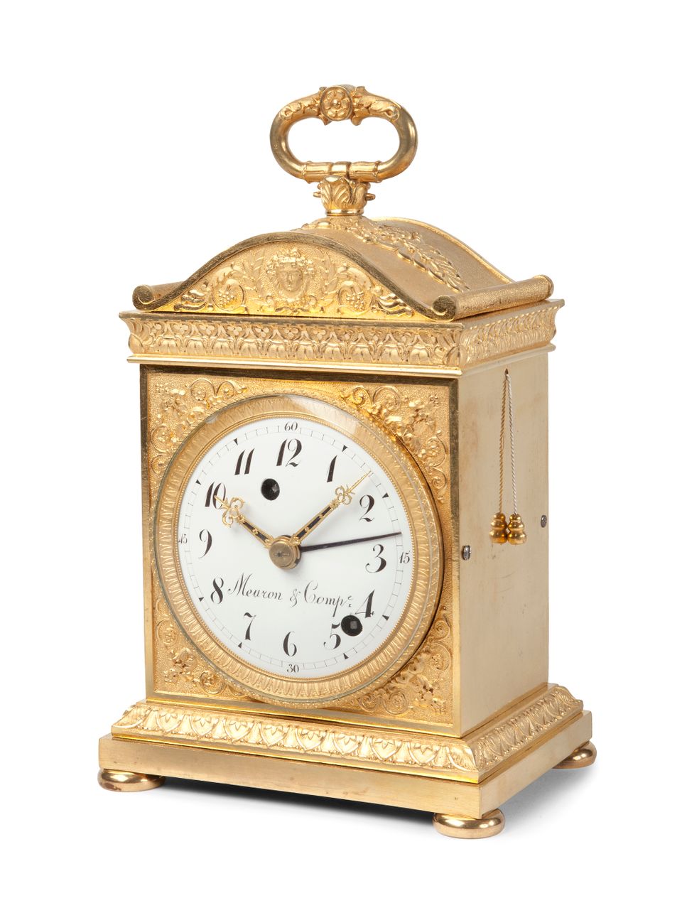 Een Zwitserse verguld bronzen 'pendule d'officier' met grande sonnerie, door Meuron & Compagnie, omstreeks 1810 - afbeelding 2