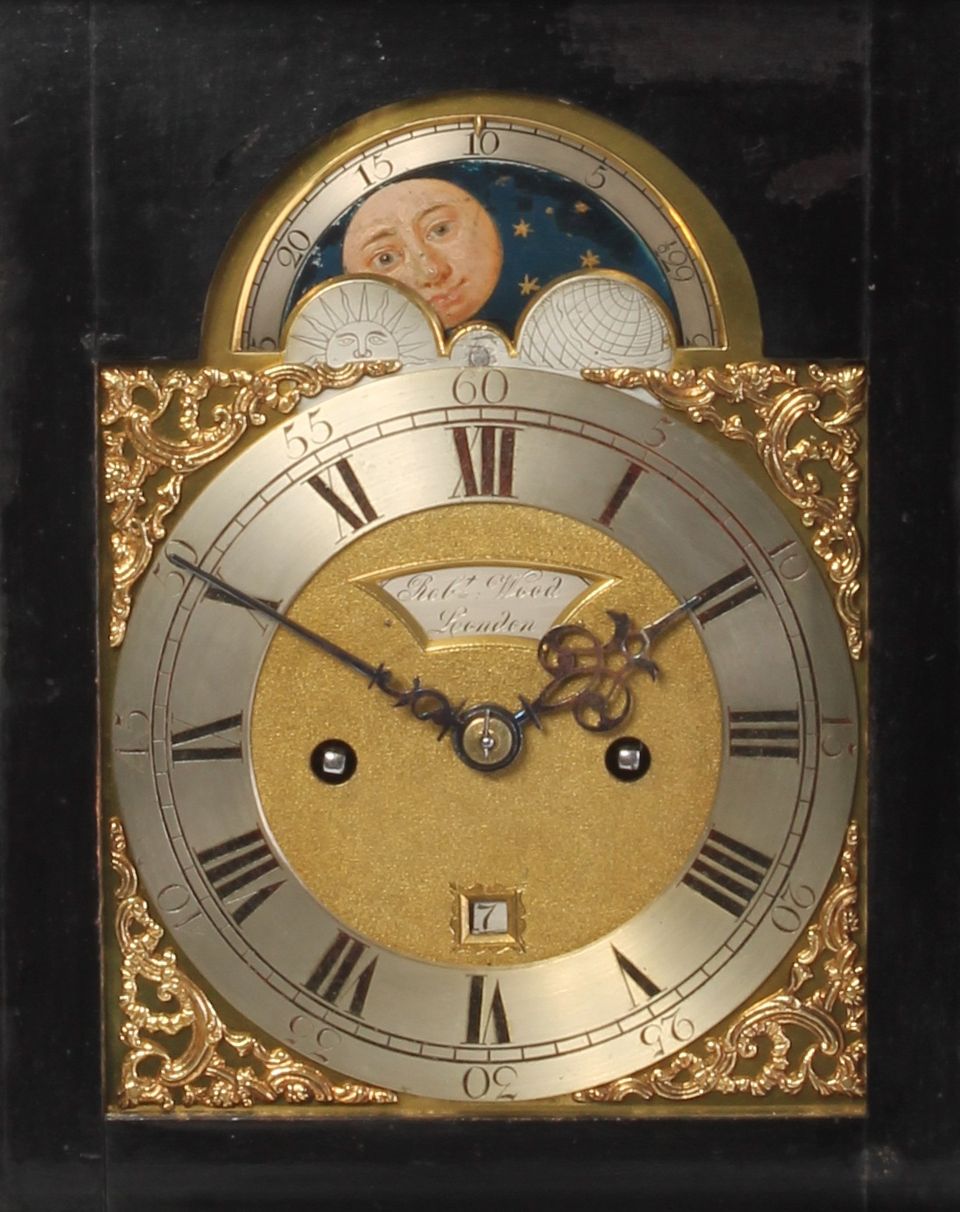 A small English ebonised table clock with moonphase, by Robert Wood, circa 1770 - image 2