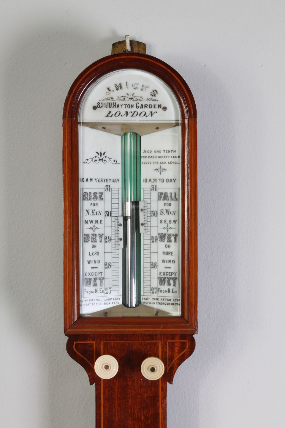 A good English mahogany marquetry inlaid stick barometer, J. Hicks London - image 3