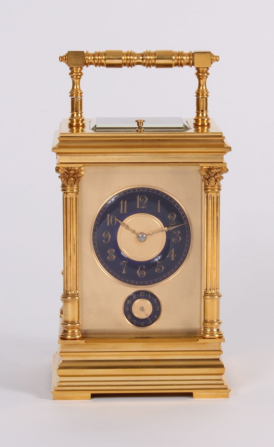A French gilt brass carriage clock with rare blue enamel dials in Anglaise case, circa 1890 - image 2