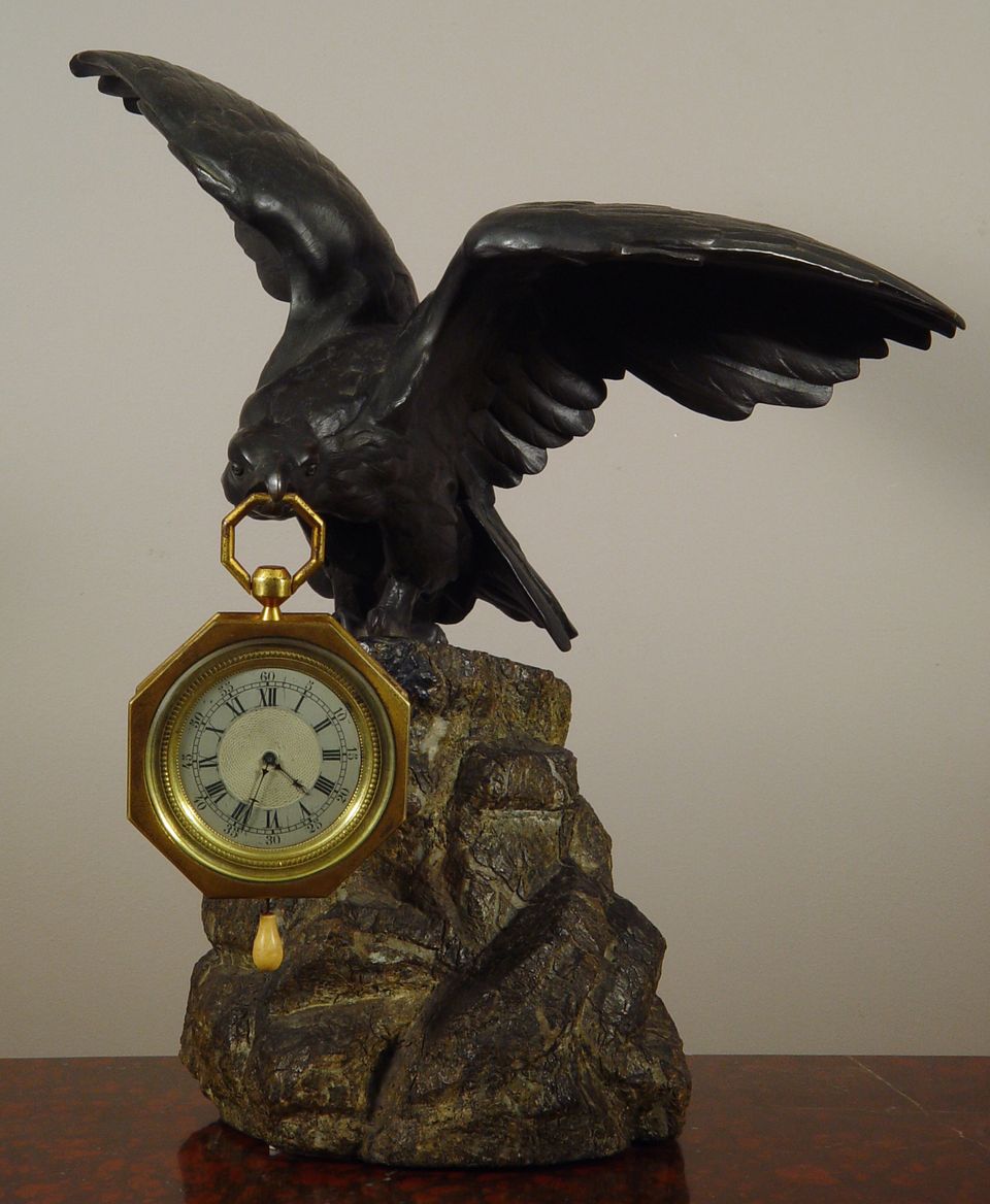 An eagle shaped bronze watch stand and clock watch with quarter repetition - image 2
