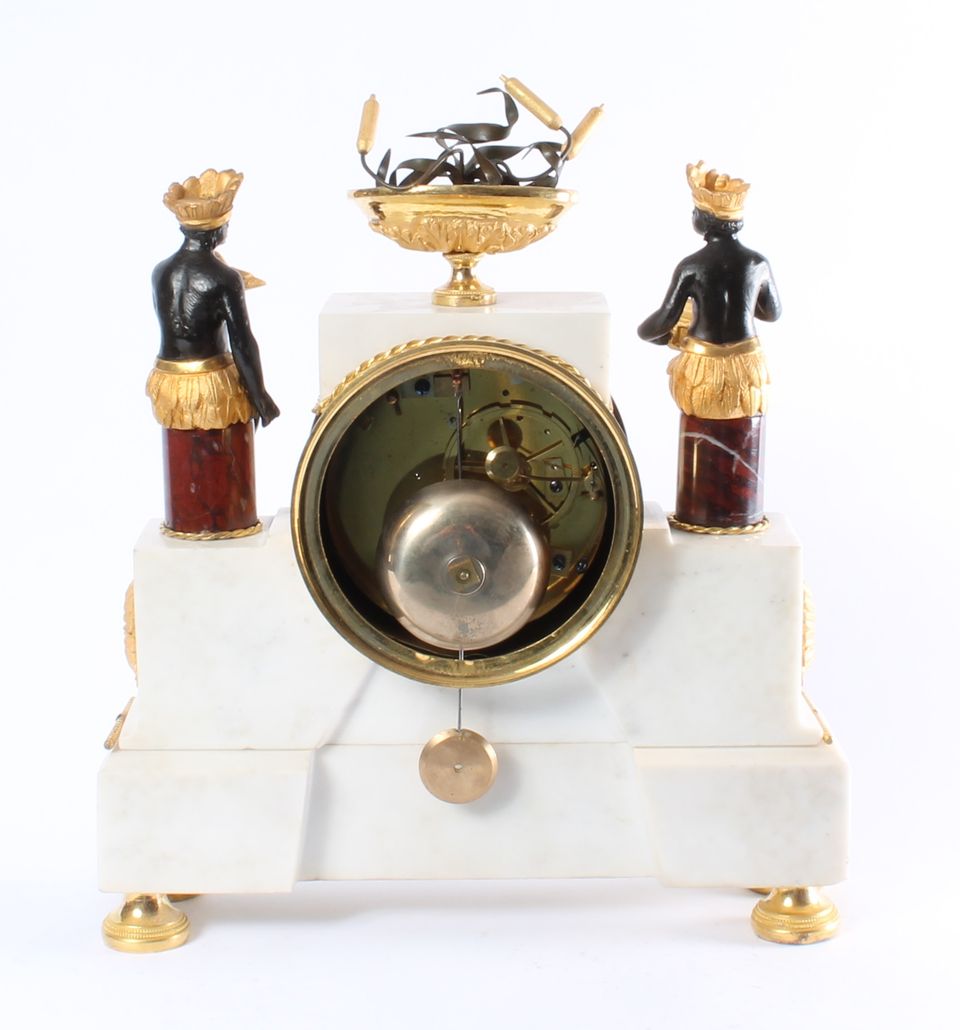 A rare French ‘Directoire’ marble and ormolu mounted ‘au bon Sauvage’ mantel clock, circa 1800 - image 2